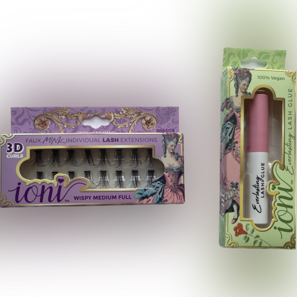 NEW IONI Faux Mink Individual Lash Extensons 3-STRAND Medium-Full & Eyelash Glue
